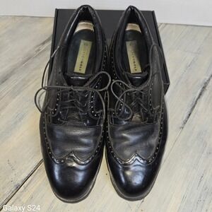 Dexter Golf Mens Black Leather Wingtip Golf Shoes Lace Up Wingtip Style